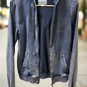 Women's Washed Denim-Look Zip Hoodie Jacket - Navy